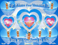 For Where Your Treasure Is inspirational art print featuring cascading hearts, doves, and angels in a heavenly blue sky
