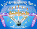 God's Love From Heavenly Places inspirational art print featuring glowing hearts, angels, doves, and the light of Christ from heaven