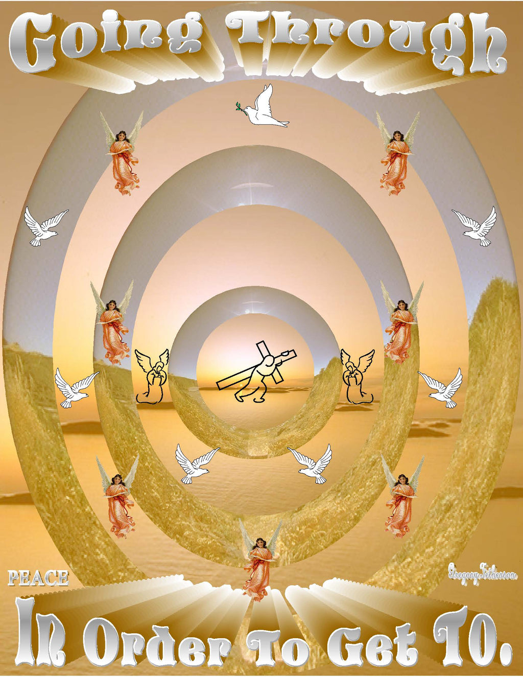 Going Through In Order To Get To inspirational art print featuring angels, doves, and the guiding light of Christ through trials