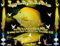 Happy Are They Who Find Wisdom inspirational art print featuring a golden yellow fish, angels, doves, and the cross of Jesus Christ