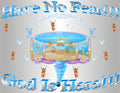 Have No Fear God Is Here inspirational art print featuring the golden gates of heaven, Jesus descending in light, angels, and doves