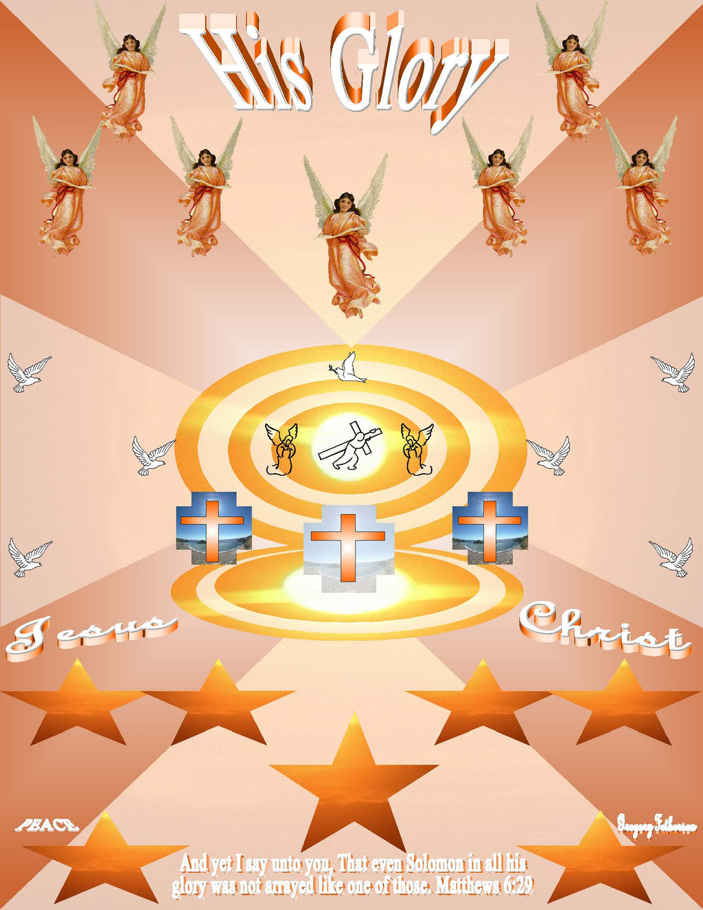 His Glory inspirational art print featuring angels, doves, and the brilliant radiant light of God's glory