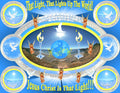 The Light That Lights Up The World Christian art print featuring glowing cross, angels and divine light