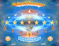 The Spirit of Understanding Blue Edition Christian art print featuring golden stars, angels, doves and crosses on blue and gold background
