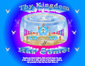 Thy Kingdom Has Come Christian art print featuring heavenly crown, crystal dome, angels and crosses on blue and purple background